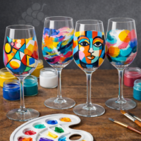 Weingläser bemalen Set – JuBo DIY Komplett Set mit 4 Rotwein Gläsern für kreative Glasmalerei