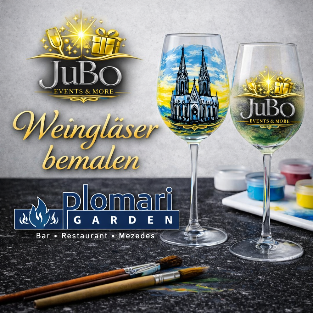 Mehr über den Artikel erfahren Weingläser bemalen Classic Experience in Köln | Kreatives Event im Plomari Garden Sülz by JuBo Events & more