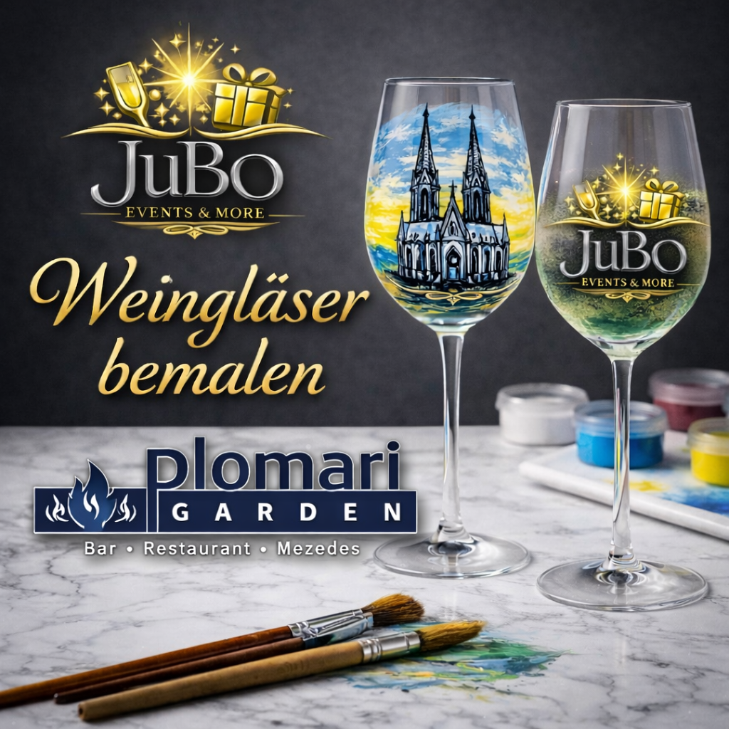 Mehr über den Artikel erfahren Weingläser bemalen Classic Experience in Köln | Kreatives Event im Plomari Garden Sülz by JuBo Events & more