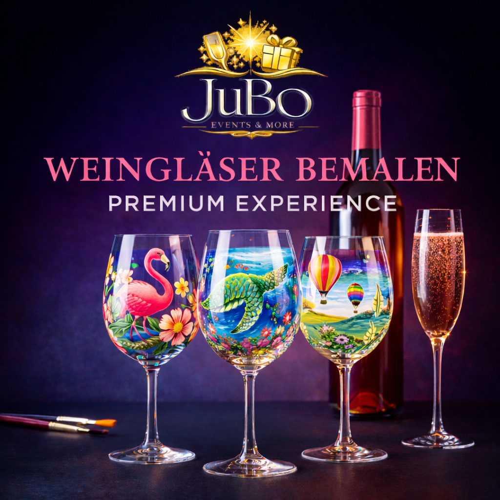 Mehr über den Artikel erfahren Weingläser bemalen Premium Experience in Köln | Kreatives Event inkl. Prosecco &. 2 Weinen im Plomari Garden Sülz by JuBo Events & more
