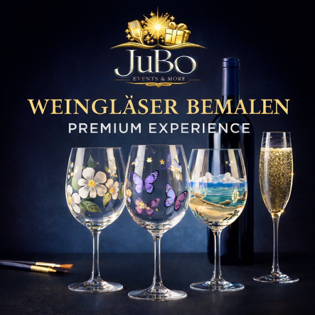Mehr über den Artikel erfahren Weingläser bemalen Premium Experience in Köln | Kreatives Event inkl. Prosecco &. 2 Weinen im Plomari Garden Sülz by JuBo Events & more