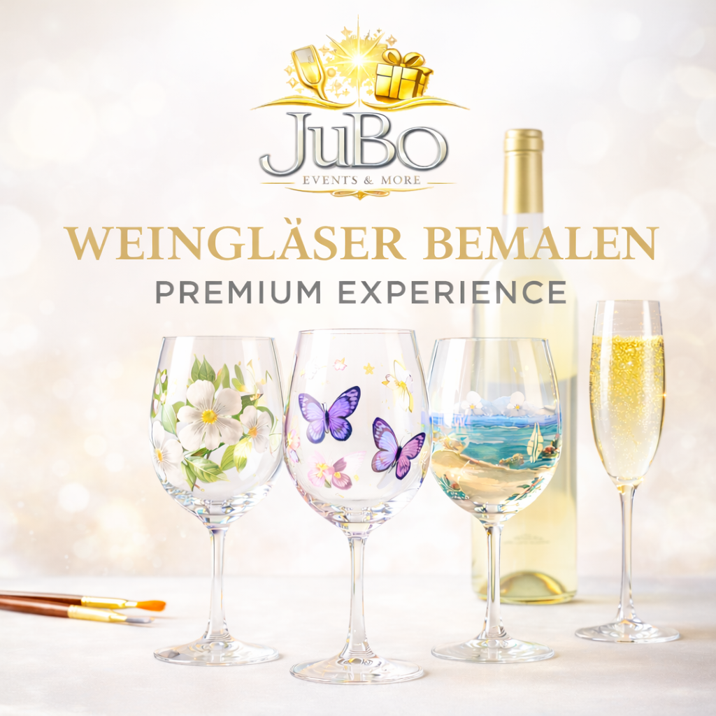Mehr über den Artikel erfahren Weingläser bemalen Premium Experience in Köln | Kreatives Event inkl. Prosecco &. 2 Weinen im Plomari Garden Sülz by JuBo Events & more