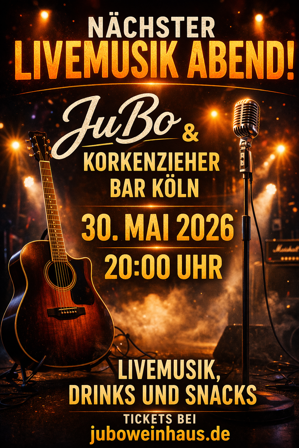 Mehr über den Artikel erfahren Live Musik Abend in der Korkenzieher Bar x JuBo Events 🎸🪘🔥