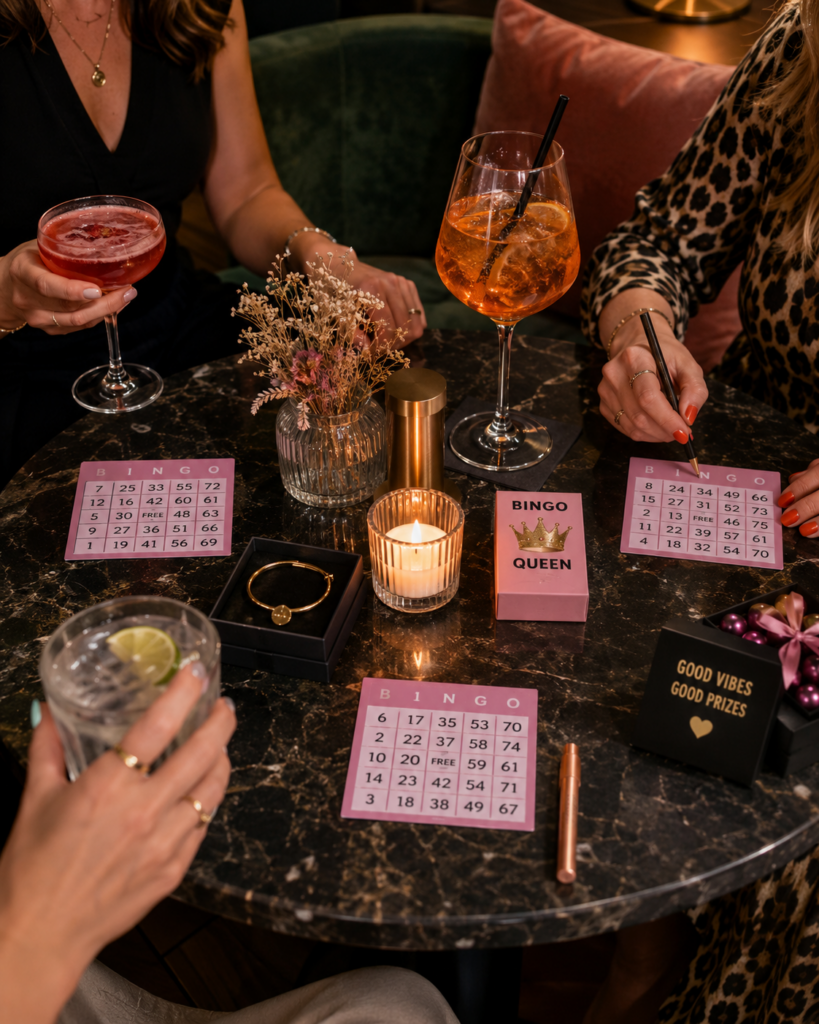 Getränke, kleine Gewinne und Tischdetails beim Private Bingo